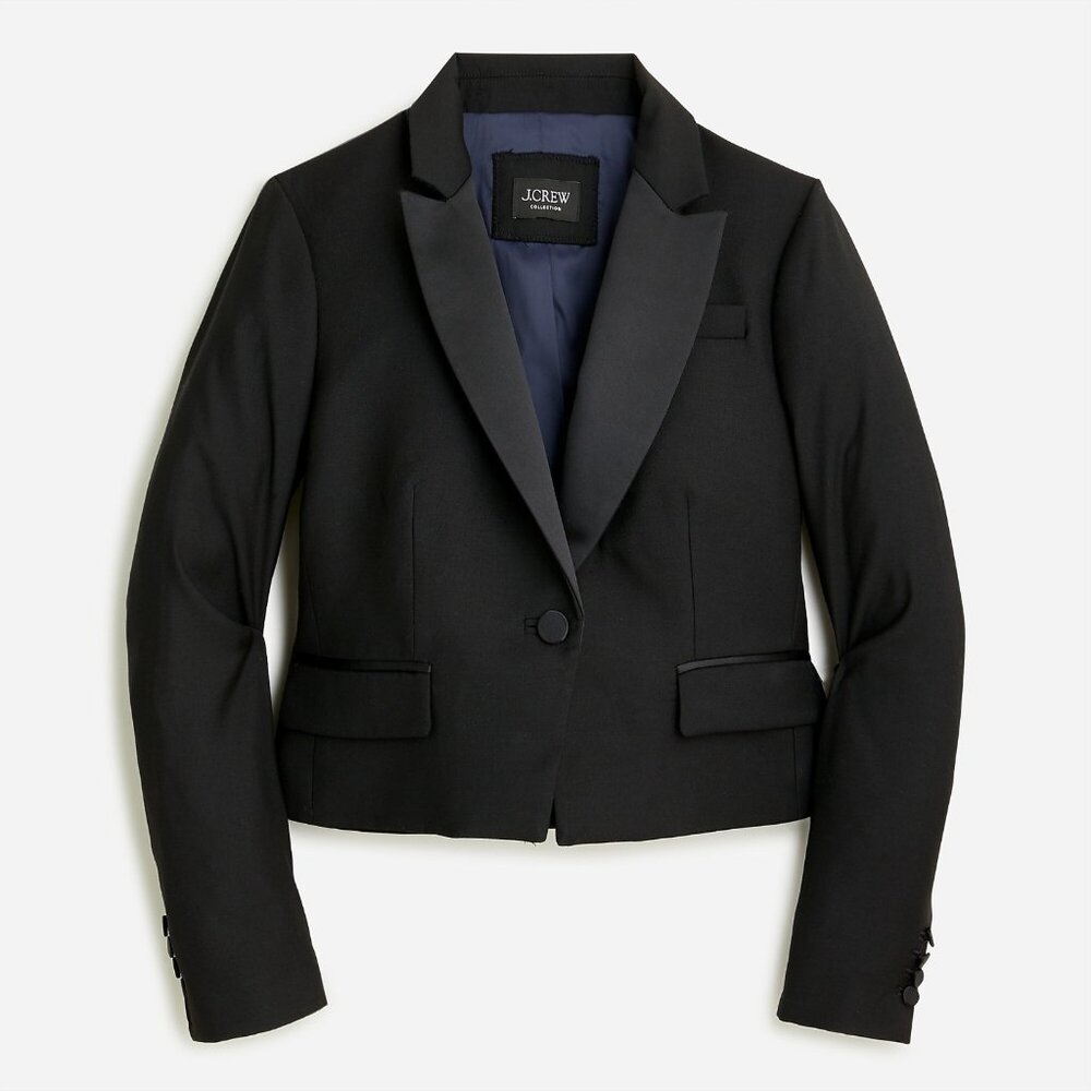NWT J.Crew Collection Cropped Double-breasted Blazer in Italian Tuxedo Wool 8